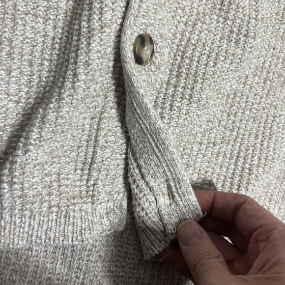 Vtg Eddie Bauer Vest Men Lg Tan Cream Cardigan Waffle Knit Tweed Grandpa Sweater - Picture 3 of 6